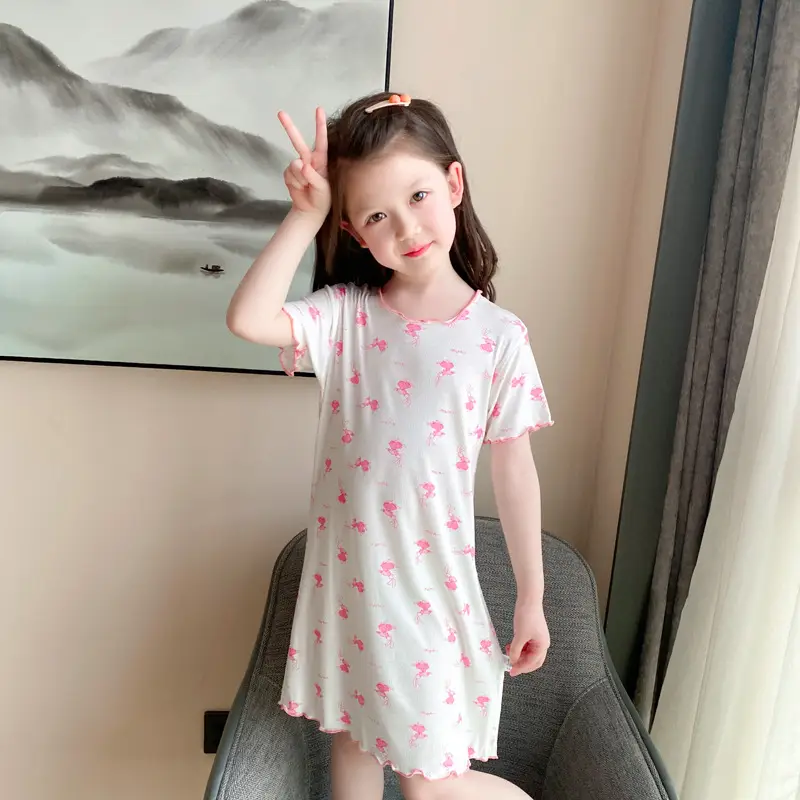 Girls' Summer Ice Silk Nightgown, Thin and Fresh Style Air-Conditioned Home Wear for Baby Girls, Children's Summer Cool Sleepwear — feature 41