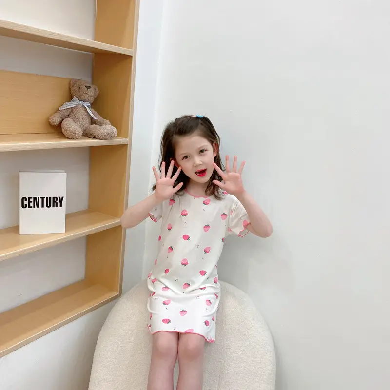 Girls' Summer Ice Silk Nightgown, Thin and Fresh Style Air-Conditioned Home Wear for Baby Girls, Children's Summer Cool Sleepwear — feature 42