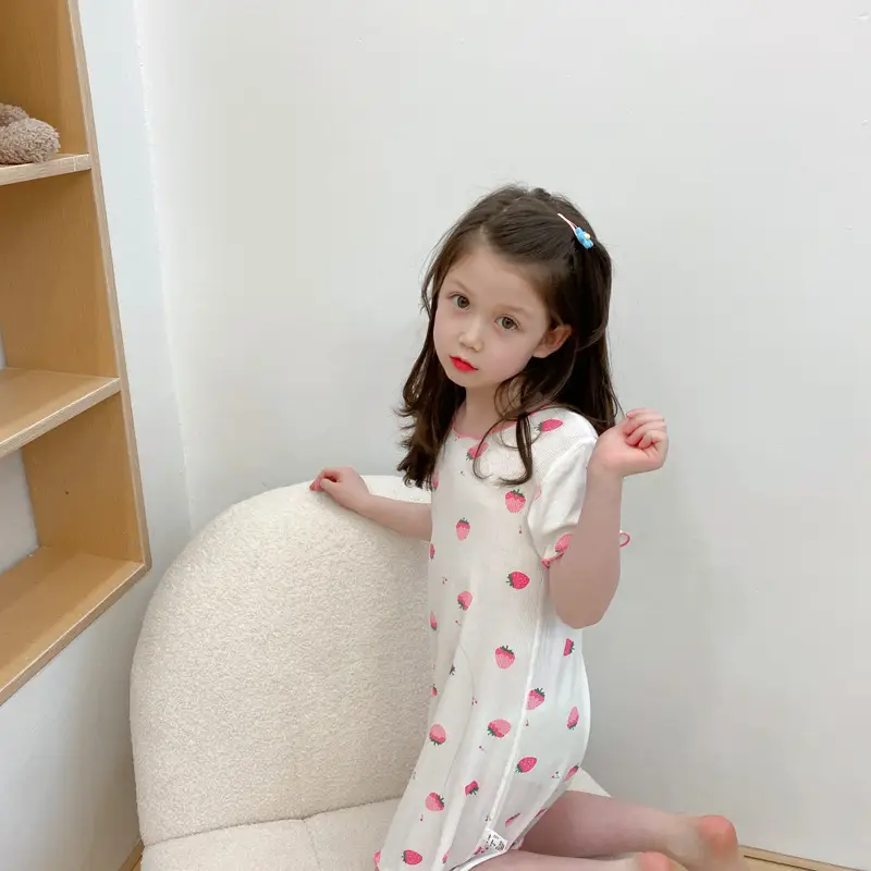 Girls' Summer Ice Silk Nightgown, Thin and Fresh Style Air-Conditioned Home Wear for Baby Girls, Children's Summer Cool Sleepwear — feature 43