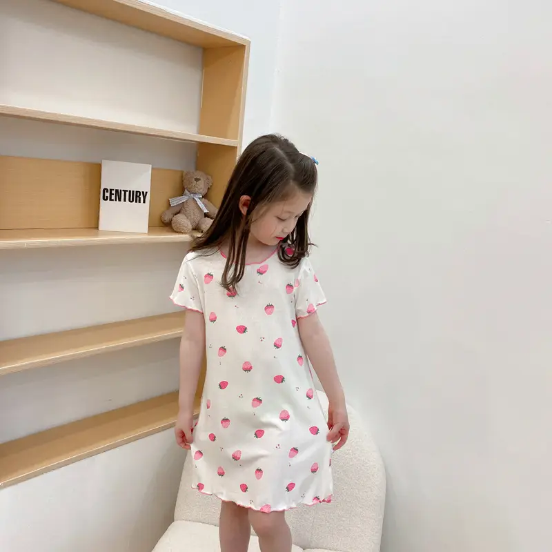 Girls' Summer Ice Silk Nightgown, Thin and Fresh Style Air-Conditioned Home Wear for Baby Girls, Children's Summer Cool Sleepwear — feature 45