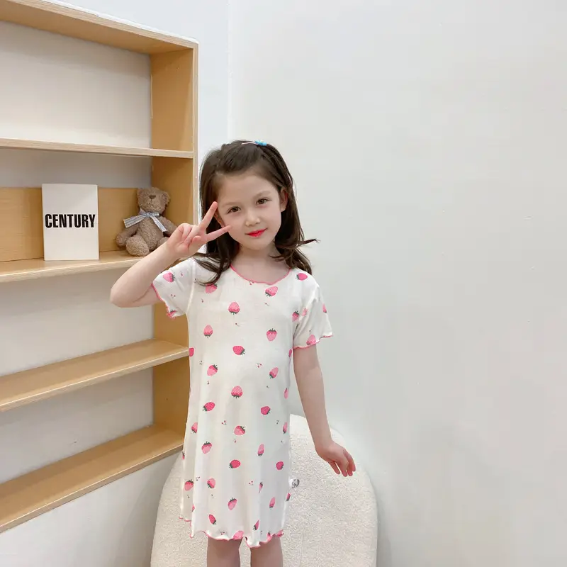 Girls' Summer Ice Silk Nightgown, Thin and Fresh Style Air-Conditioned Home Wear for Baby Girls, Children's Summer Cool Sleepwear — feature 46