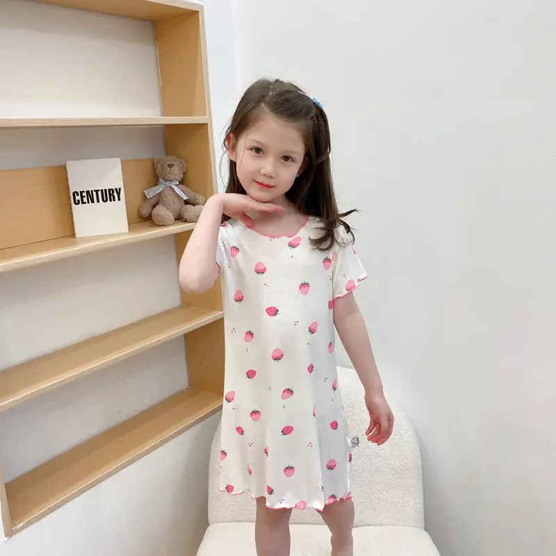 Girls' Summer Ice Silk Nightgown, Thin and Fresh Style Air-Conditioned Home Wear for Baby Girls, Children's Summer Cool Sleepwear — feature 47