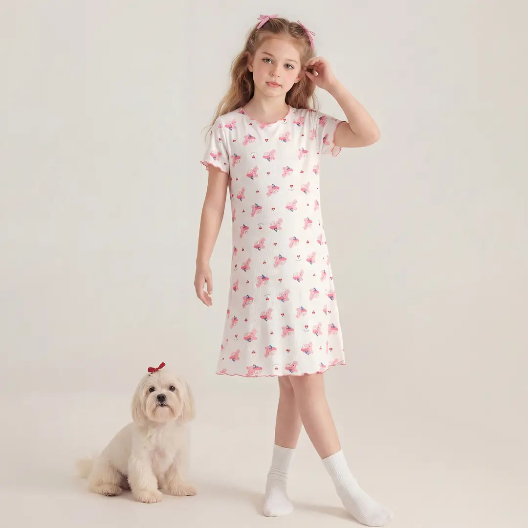 Girls' Summer Ice Silk Nightgown, Thin and Fresh Style Air-Conditioned Home Wear for Baby Girls, Children's Summer Cool Sleepwear