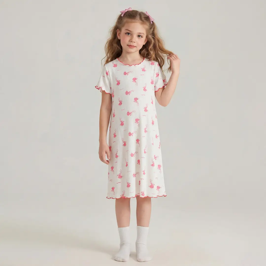 Girls' Summer Ice Silk Nightgown, Thin and Fresh Style Air-Conditioned Home Wear for Baby Girls, Children's Summer Cool Sleepwear