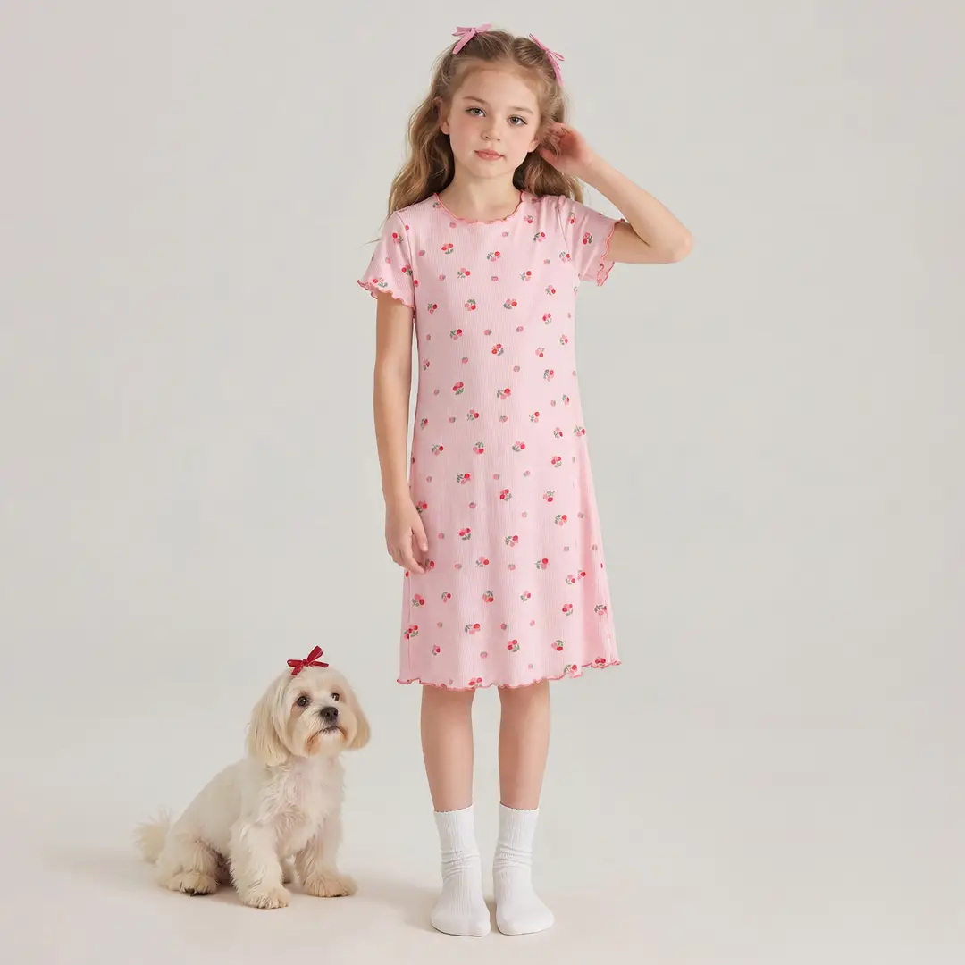 Girls' Summer Ice Silk Nightgown, Thin and Fresh Style Air-Conditioned Home Wear for Baby Girls, Children's Summer Cool Sleepwear