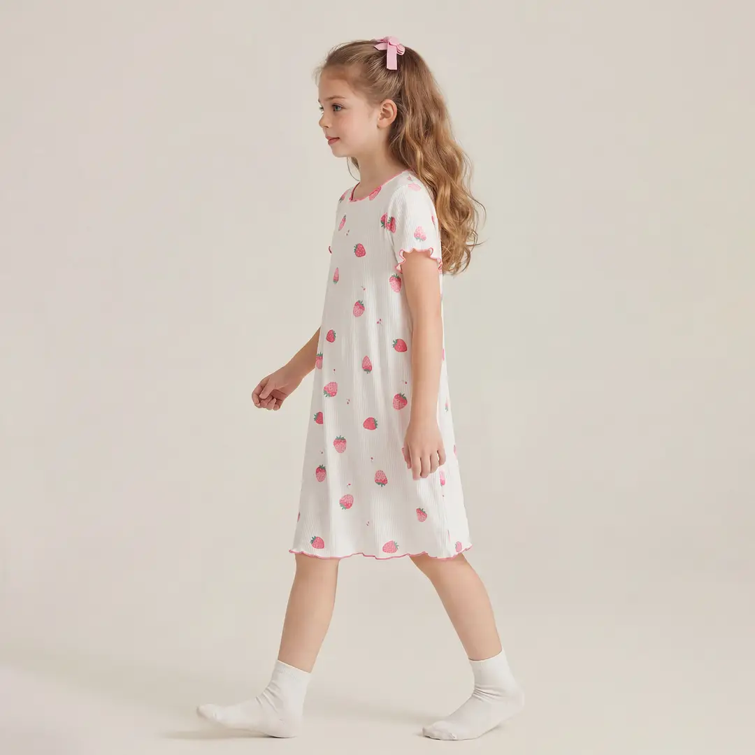 Girls' Summer Ice Silk Nightgown, Thin and Fresh Style Air-Conditioned Home Wear for Baby Girls, Children's Summer Cool Sleepwear
