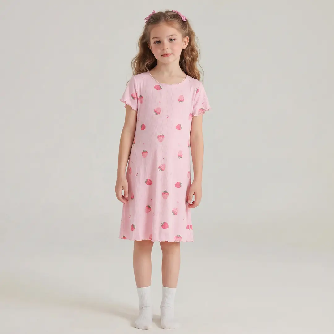 Girls' Summer Ice Silk Nightgown, Thin and Fresh Style Air-Conditioned Home Wear for Baby Girls, Children's Summer Cool Sleepwear