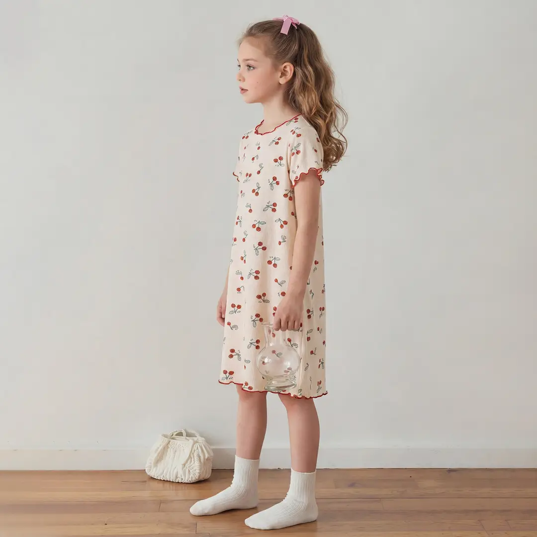 Girls' Summer Ice Silk Nightgown, Thin and Fresh Style Air-Conditioned Home Wear for Baby Girls, Children's Summer Cool Sleepwear