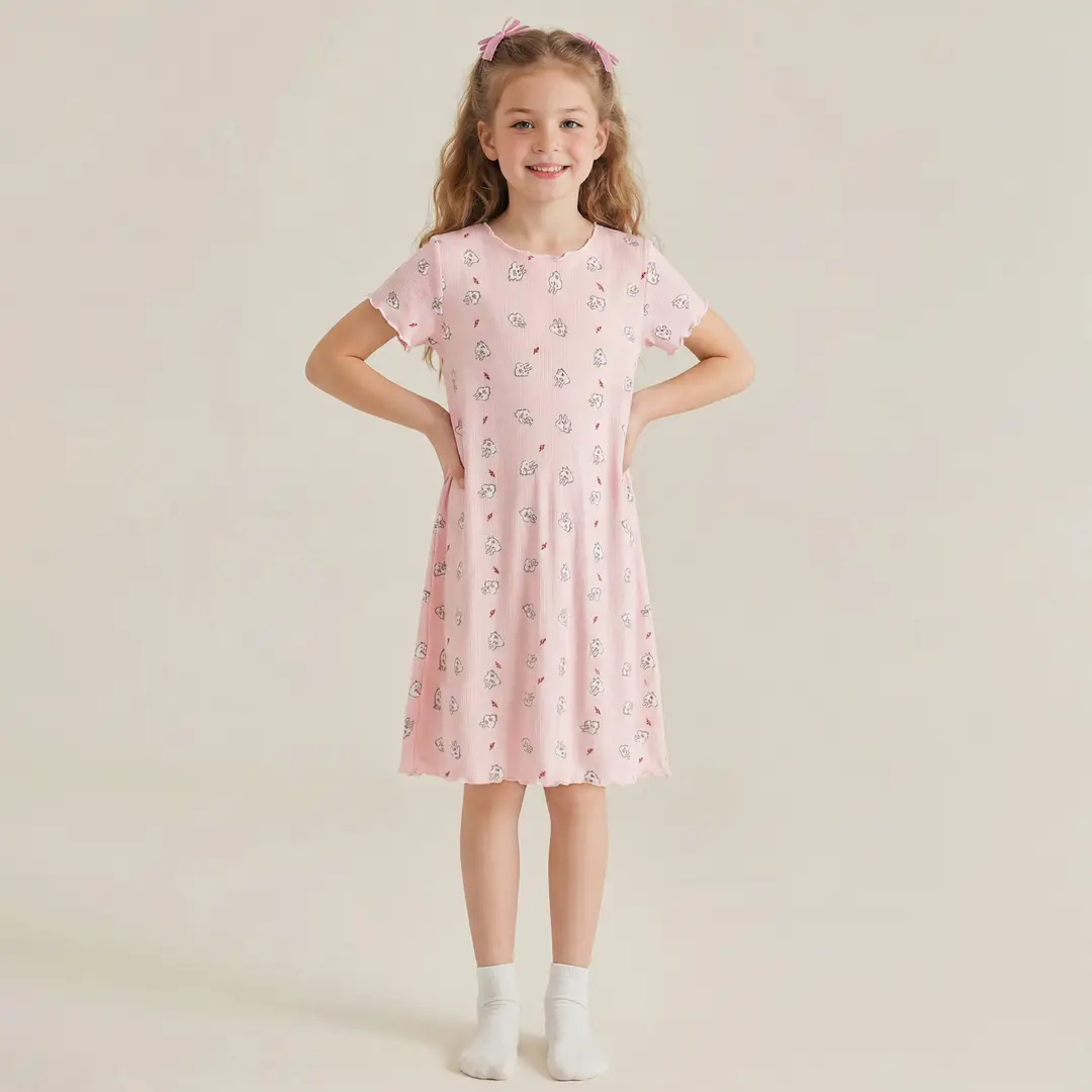 Girls' Summer Ice Silk Nightgown, Thin and Fresh Style Air-Conditioned Home Wear for Baby Girls, Children's Summer Cool Sleepwear