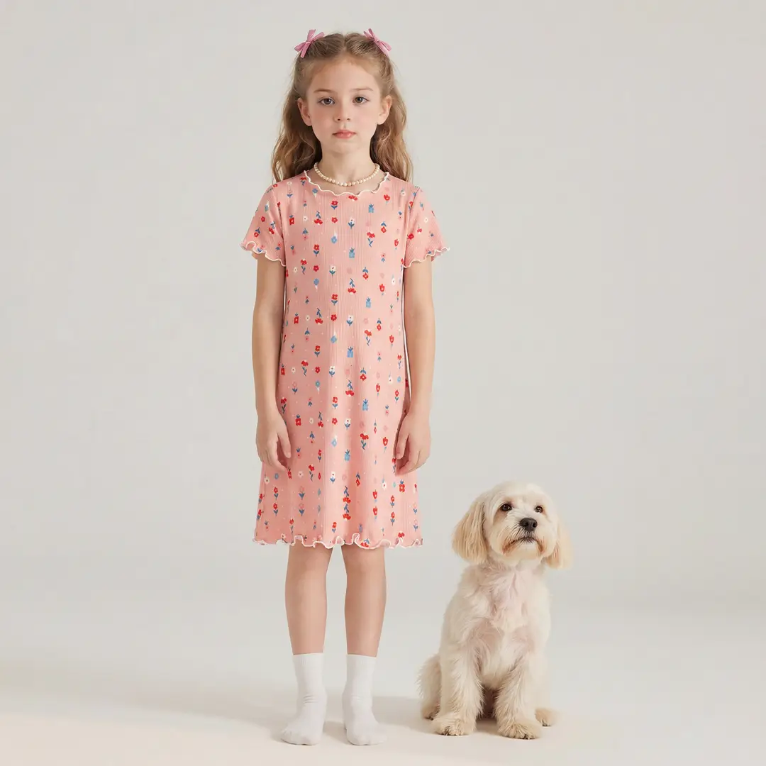 Girls' Summer Ice Silk Nightgown, Thin and Fresh Style Air-Conditioned Home Wear for Baby Girls, Children's Summer Cool Sleepwear