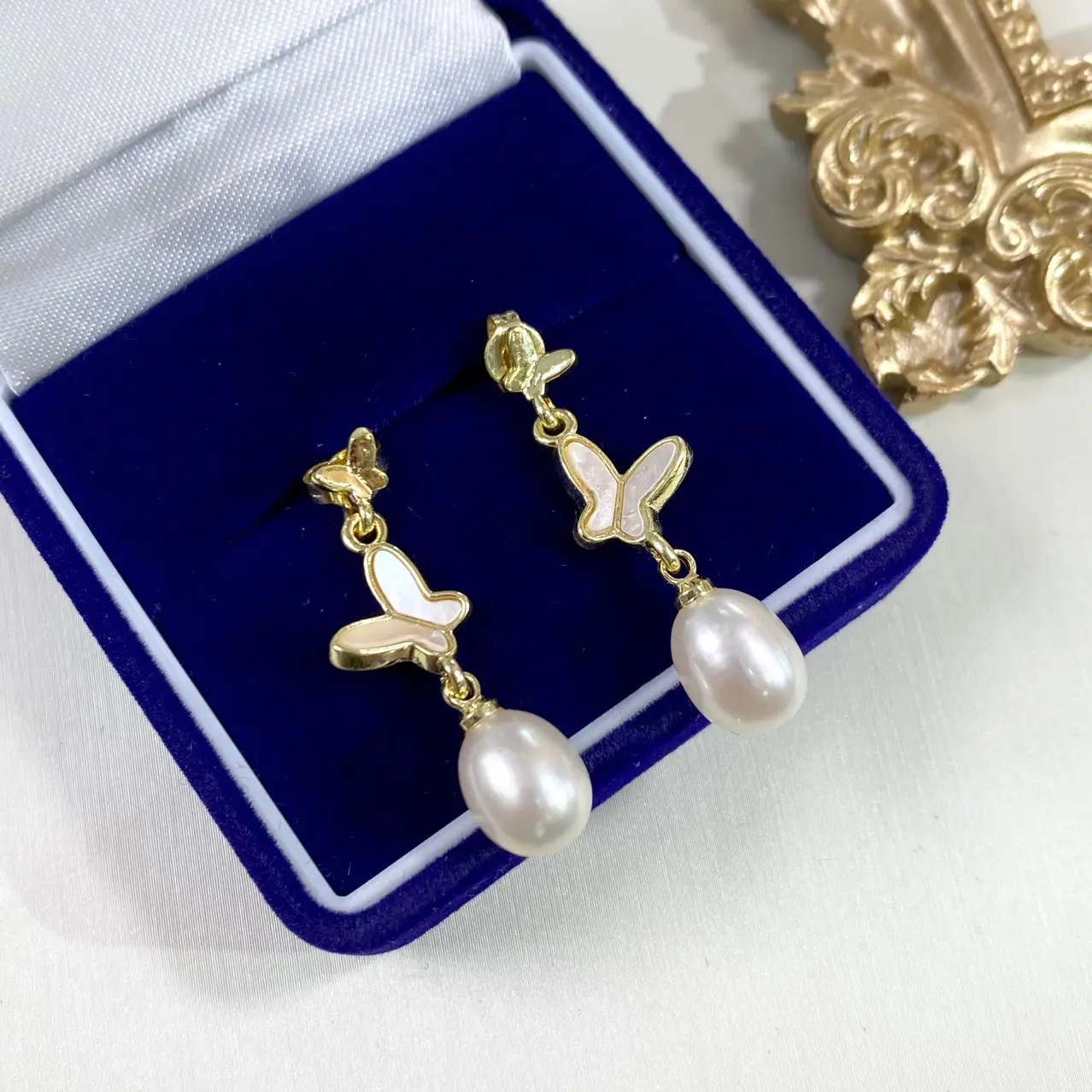 925 Silver Butterfly Pearl Earrings for Women - Image 2