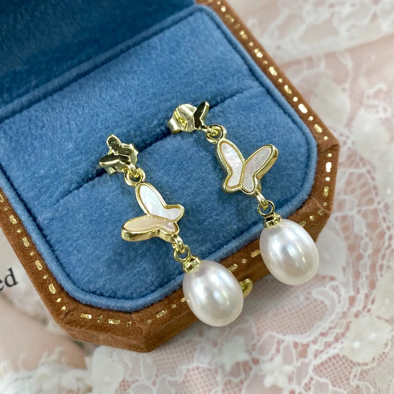 925 Silver Butterfly Pearl Earrings for Women - Image 4