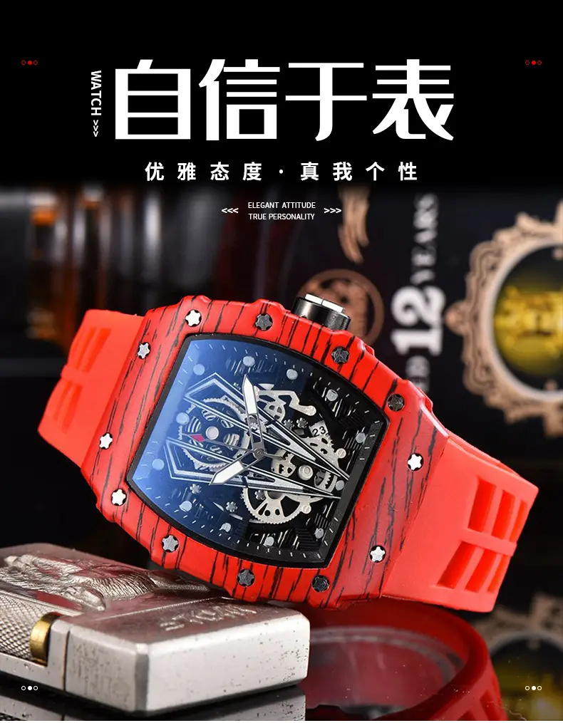Richard Red Blue Skeleton Watch with Diamond Accents — feature 1