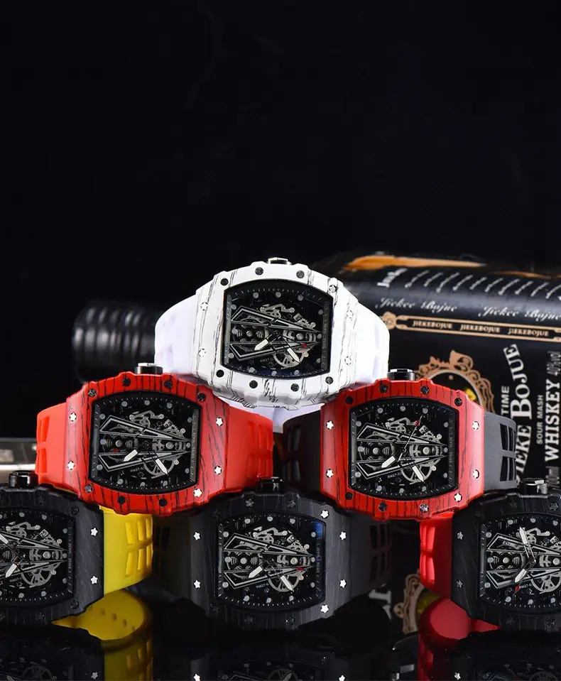 Richard Red Blue Skeleton Watch with Diamond Accents — feature 5