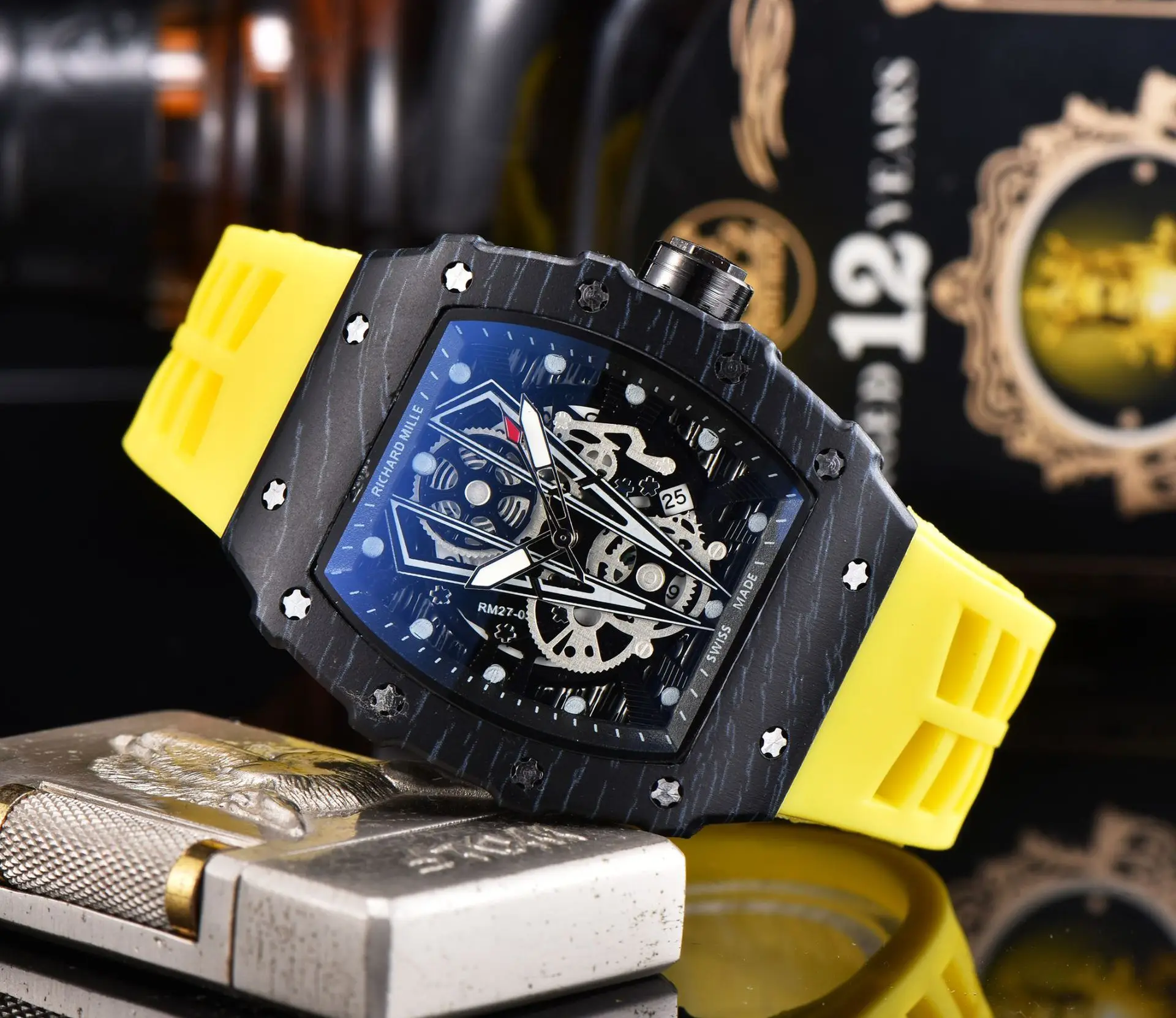 Richard Red Blue Skeleton Watch with Diamond Accents - Image 5