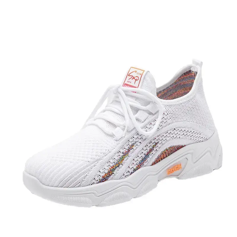 Women Korean Style Breathable Flyknit Sports Shoes Black White - Image 8