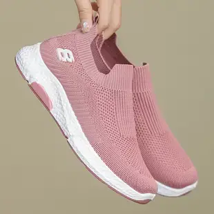 Women Korean Style Breathable Flyknit Sports Shoes Black White — feature 11