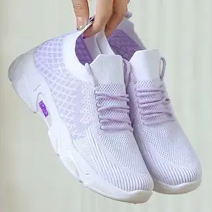 Women Korean Style Breathable Flyknit Sports Shoes Black White — feature 7