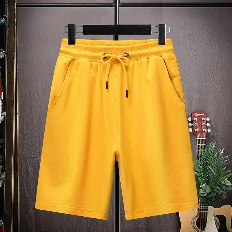 Men Yellow Cotton Drawstring Shorts Casual Sports Wear