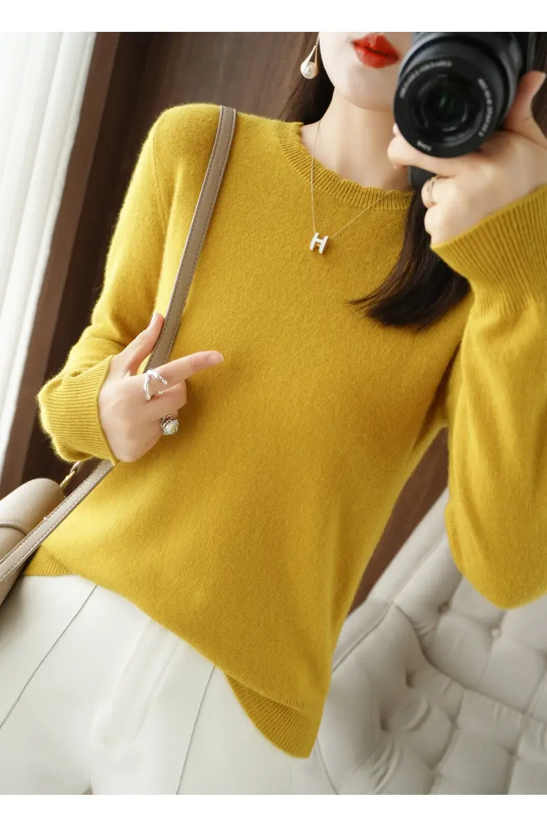 Lace Knitted Long Sleeve Top Yellow Women 2023 — feature 17