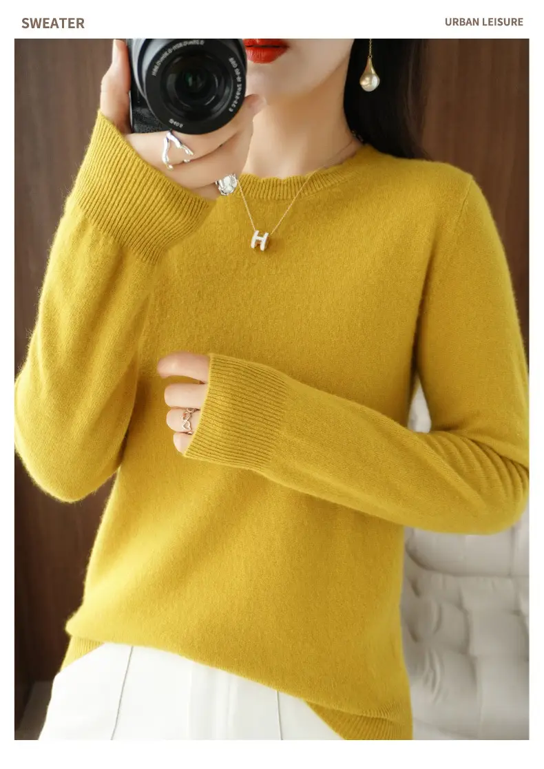 Lace Knitted Long Sleeve Top Yellow Women 2023 — feature 8