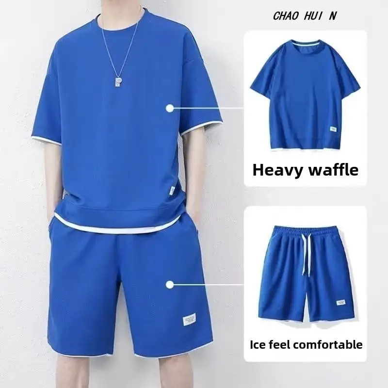 Men's Orange Heavy Waffle Casual Suit Summer - Image 33