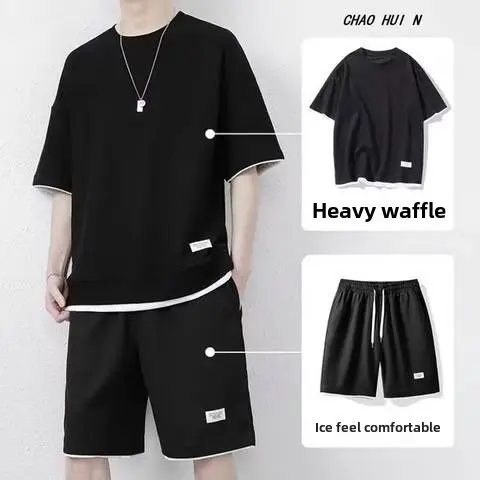 Men's Orange Heavy Waffle Casual Suit Summer - Image 6