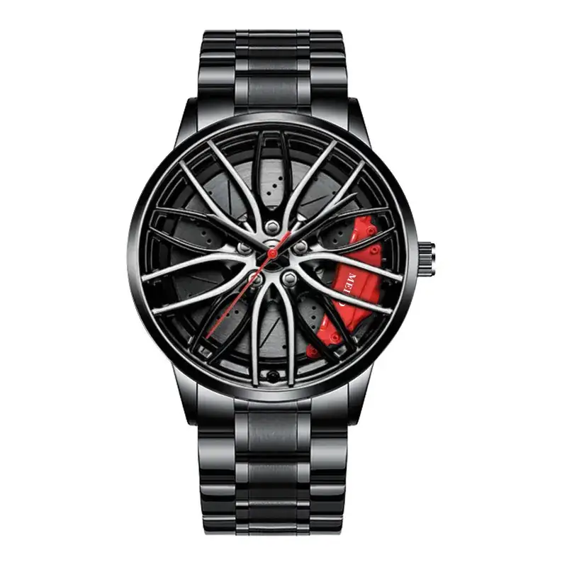 Men's Black Automatic Quartz Watch Wheel Design - Image 9
