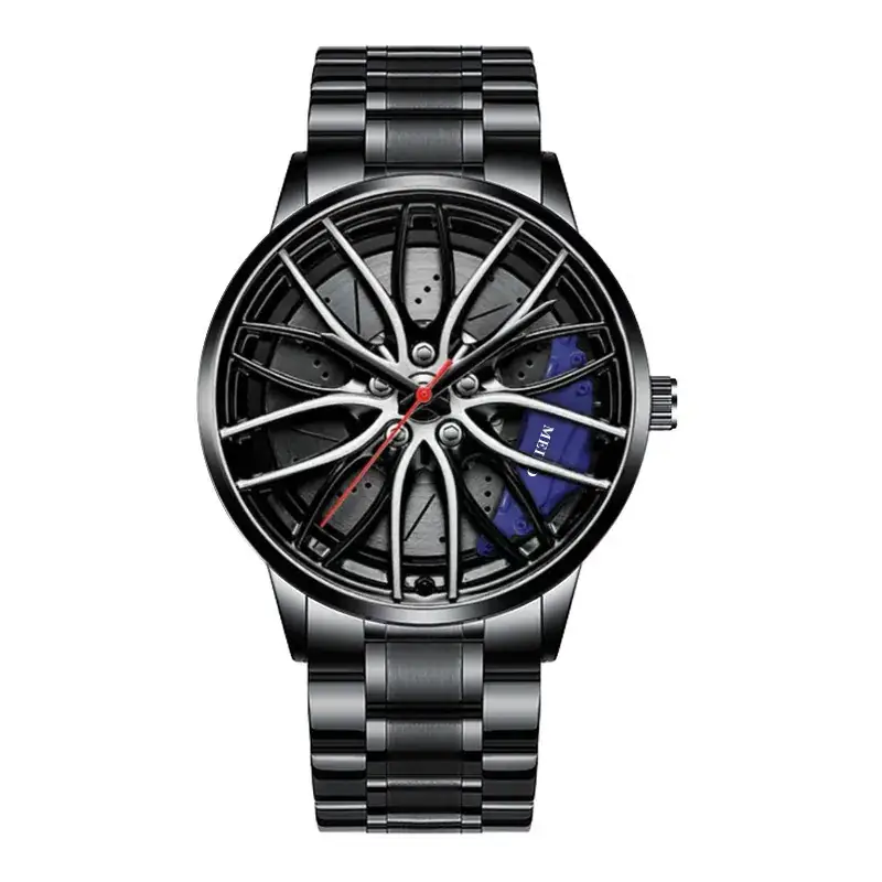 Men's Black Automatic Quartz Watch Wheel Design - Image 12