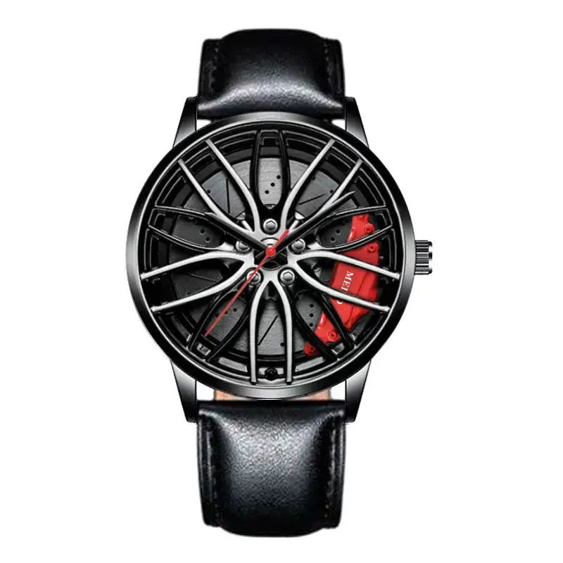Men's Black Automatic Quartz Watch Wheel Design - Image 13