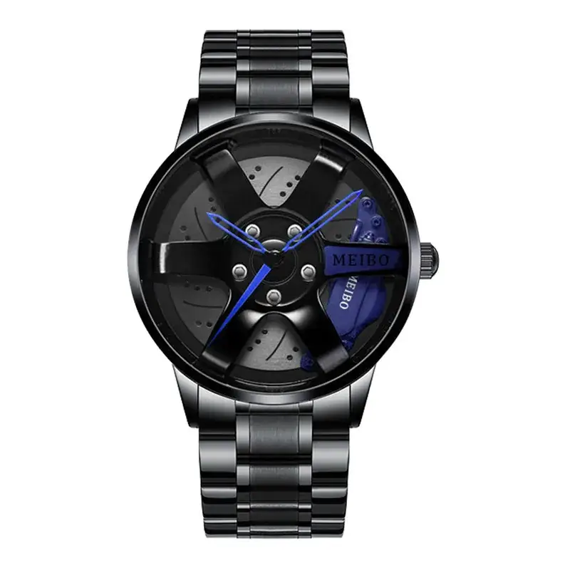 Men's Black Automatic Quartz Watch Wheel Design - Image 4