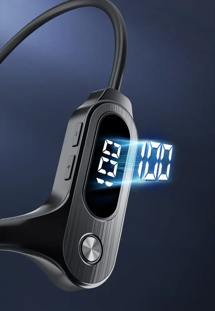 Blue Wireless Bluetooth Headset with Power Display & Sweat Proof Design — feature 12