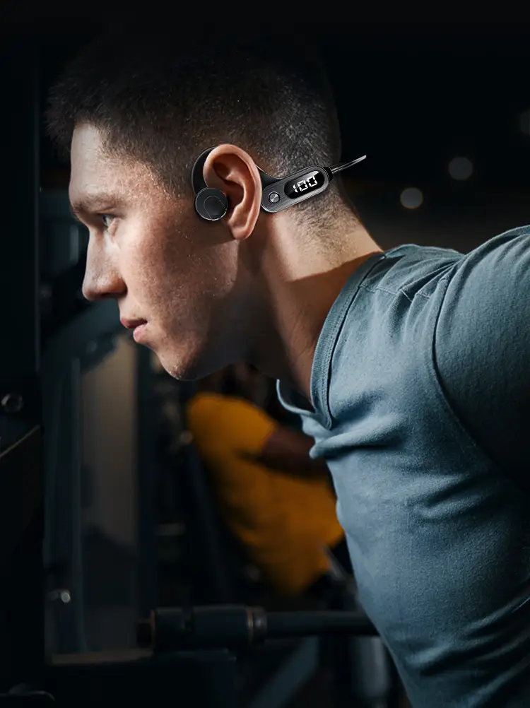 Blue Wireless Bluetooth Headset with Power Display & Sweat Proof Design — feature 22