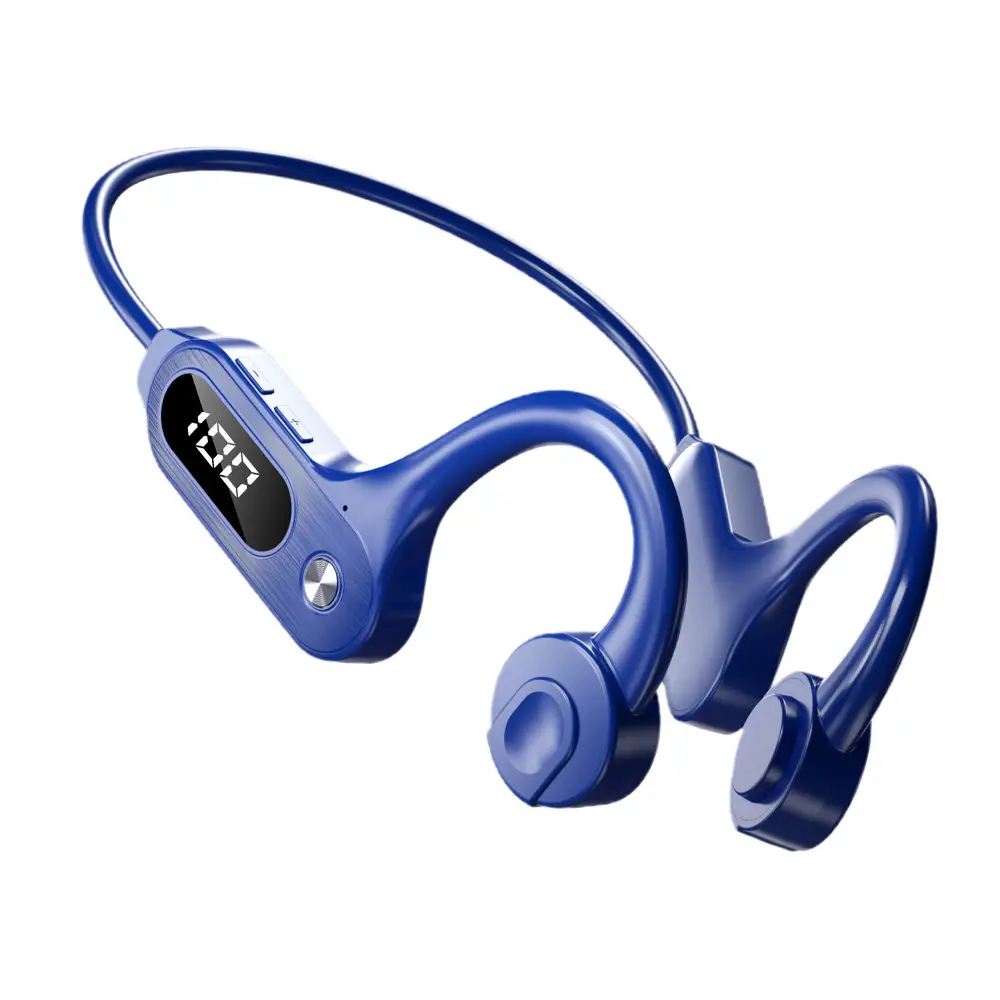 Blue Wireless Bluetooth Headset with Power Display & Sweat Proof Design - Image 2