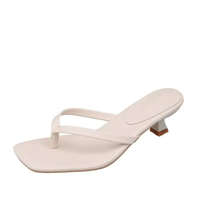 Women Square Toed Mid Heel Slippers White