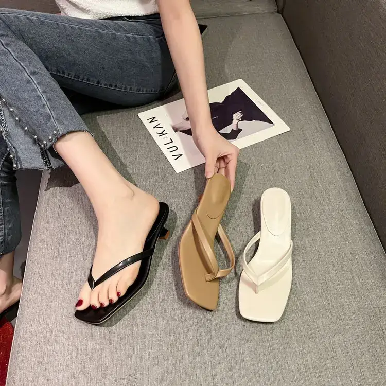 Women Square Toed Mid Heel Slippers White — feature 1