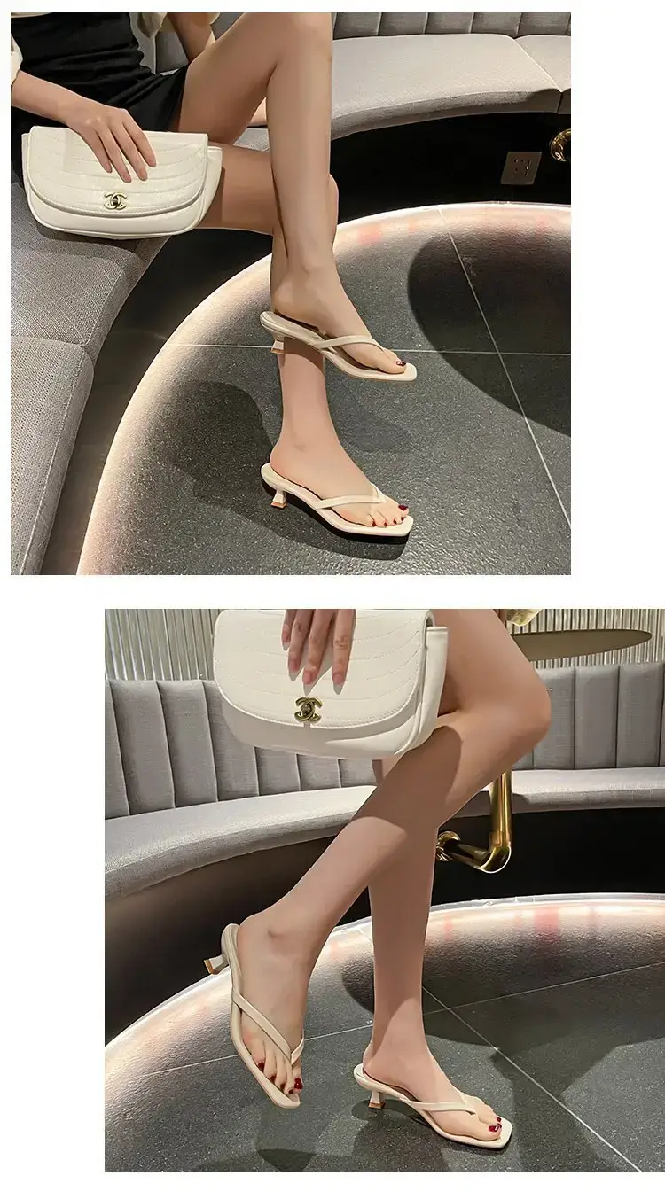 Women Square Toed Mid Heel Slippers White — feature 12