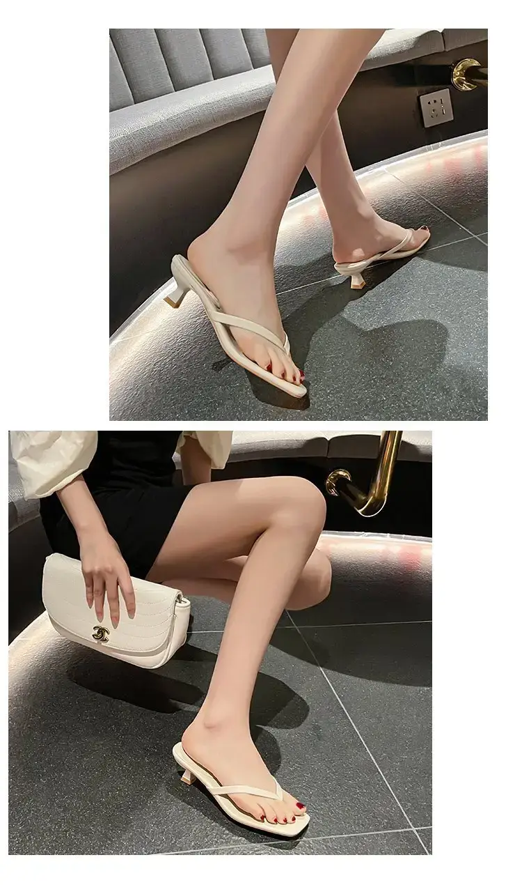 Women Square Toed Mid Heel Slippers White — feature 13
