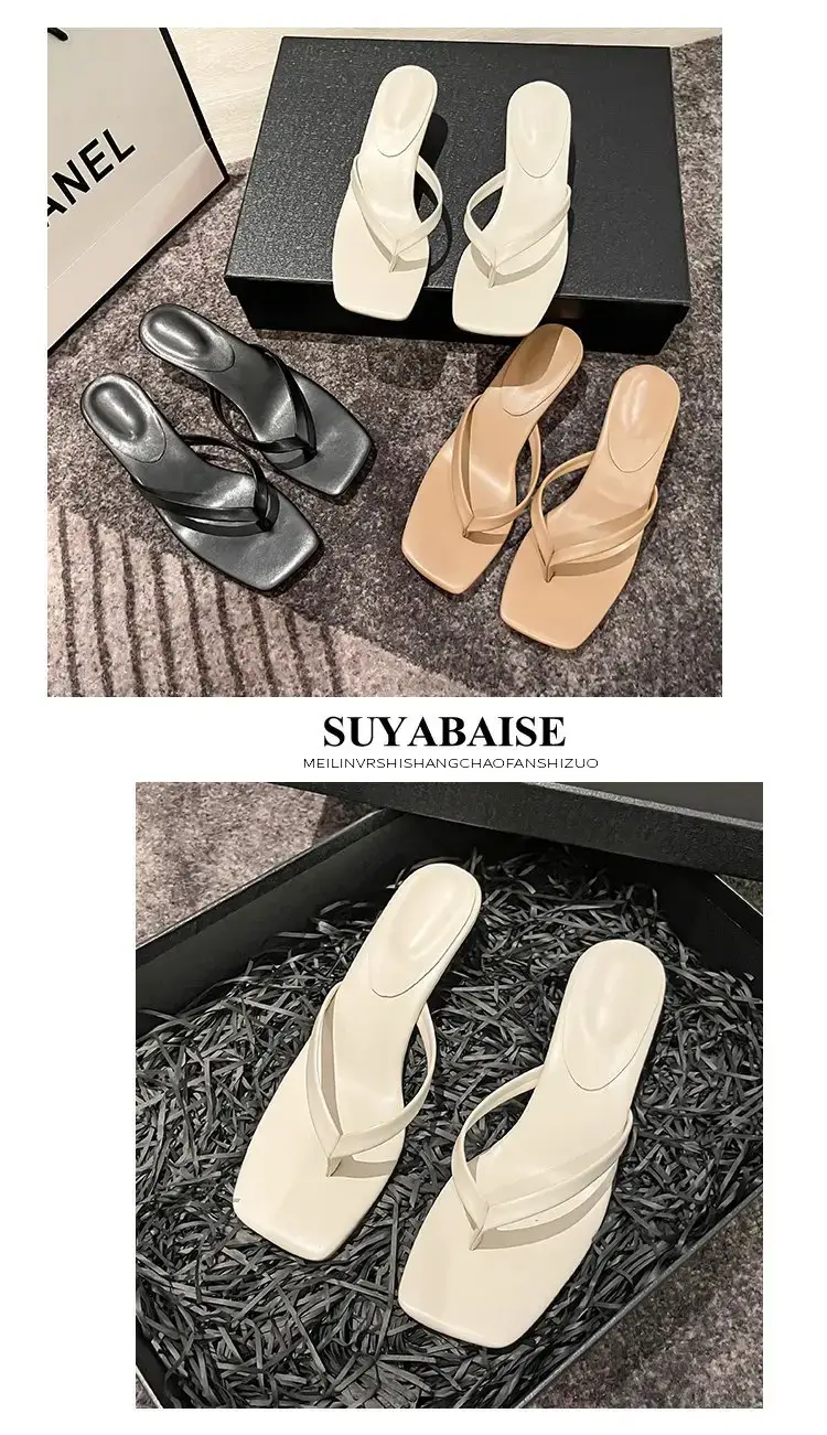 Women Square Toed Mid Heel Slippers White — feature 14