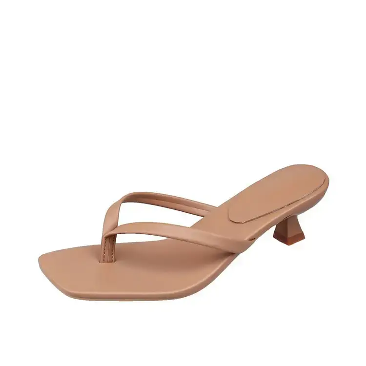 Women Square Toed Mid Heel Slippers White