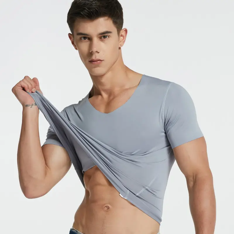 Men's White Ice Silk Slim Fit V-Neck T-Shirt - Image 13