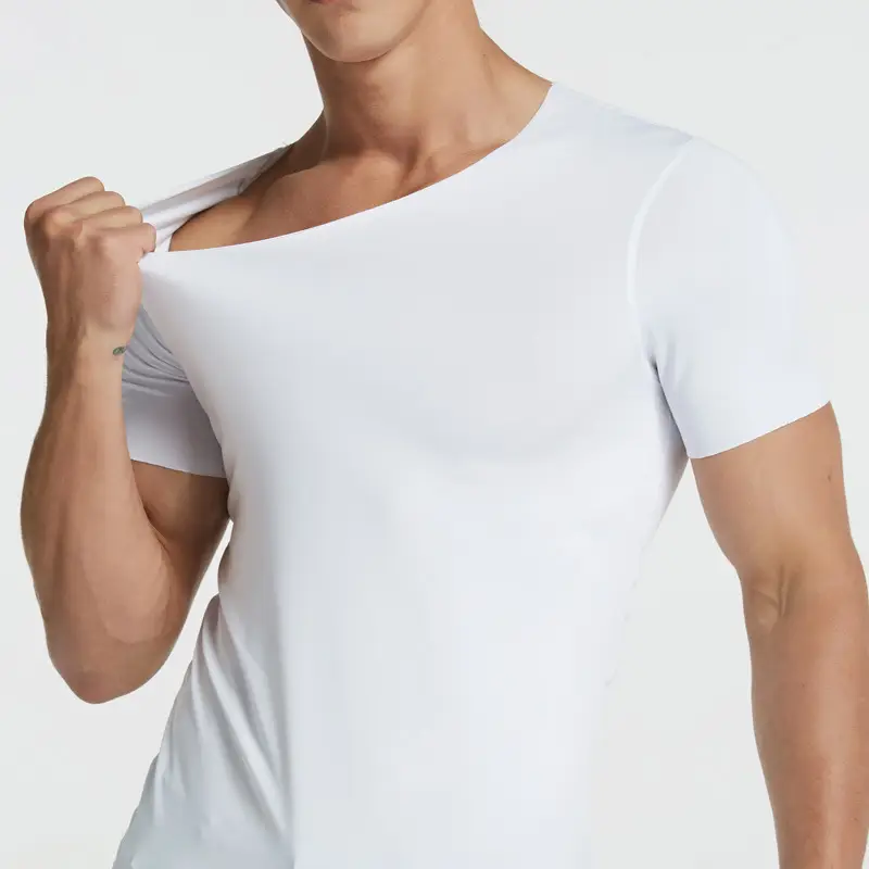 Men's White Ice Silk Slim Fit V-Neck T-Shirt - Image 14