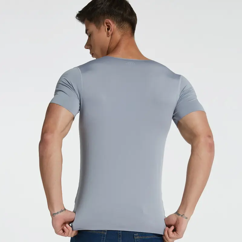 Men's White Ice Silk Slim Fit V-Neck T-Shirt - Image 15