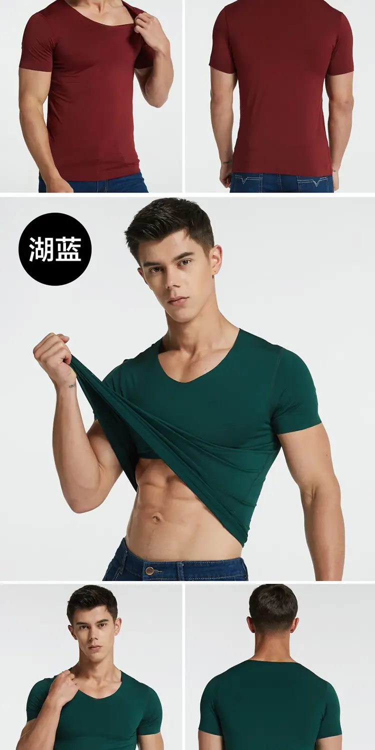 Men's White Ice Silk Slim Fit V-Neck T-Shirt — feature 10