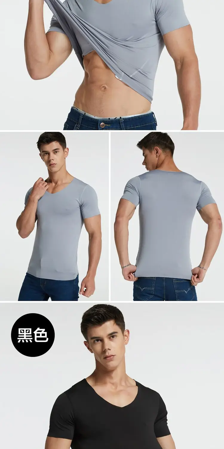 Men's White Ice Silk Slim Fit V-Neck T-Shirt — feature 6