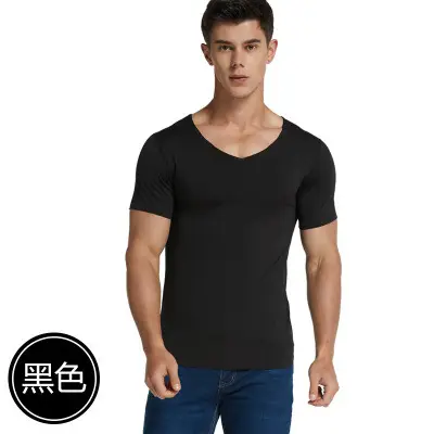 Men's White Ice Silk Slim Fit V-Neck T-Shirt - Image 2