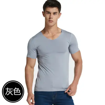 Men's White Ice Silk Slim Fit V-Neck T-Shirt - Image 3