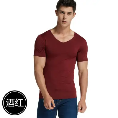 Men's White Ice Silk Slim Fit V-Neck T-Shirt - Image 4