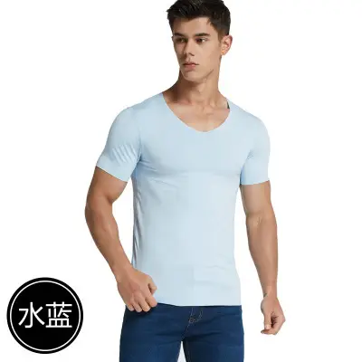 Men's White Ice Silk Slim Fit V-Neck T-Shirt - Image 5
