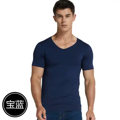 Men's White Ice Silk Slim Fit V-Neck T-Shirt - Image 6
